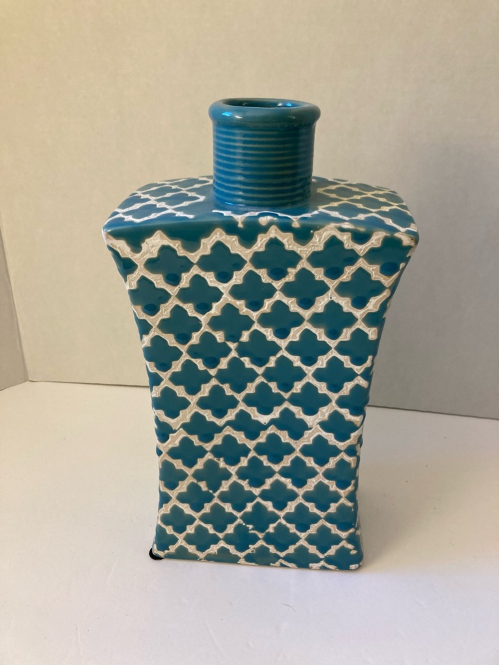 Teal Moroccan style Patterned Ceramic Accent Vase - Home Accents